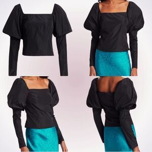 The Andamane Elsa puff sleeve taffeta top black blouse | Sz XS